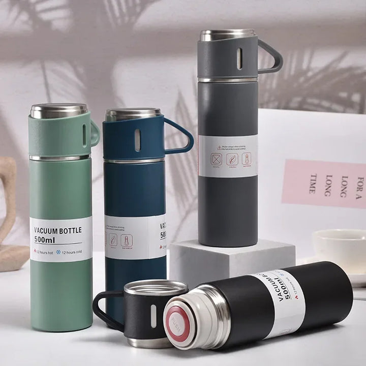 Luxury Stainless Steel Vacuum Flask 500ml - Shimmering Business Style Thermos Bottle, Insulated Hot & Cold Coffee Mug with 