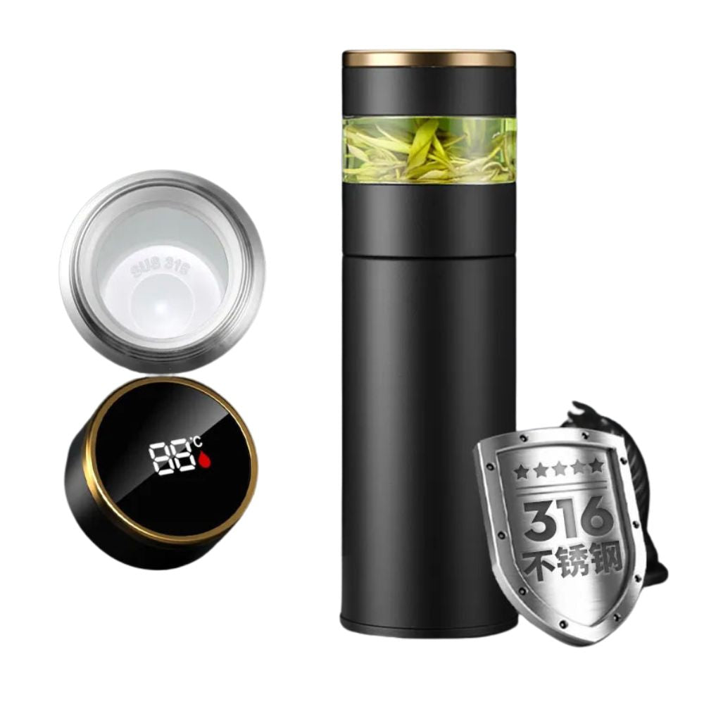 Premium Stainless Steel Tea Infuser Thermos with LED Temperature Display – 450ML Insulated Coffee Mug with Tea Separation, 