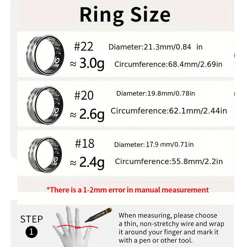 Premium Smart Ring for Health & Sleep Monitoring – 5ATM Waterproof, Heart Rate & Blood Oxygen Tracking, Multi-Sport Modes, 