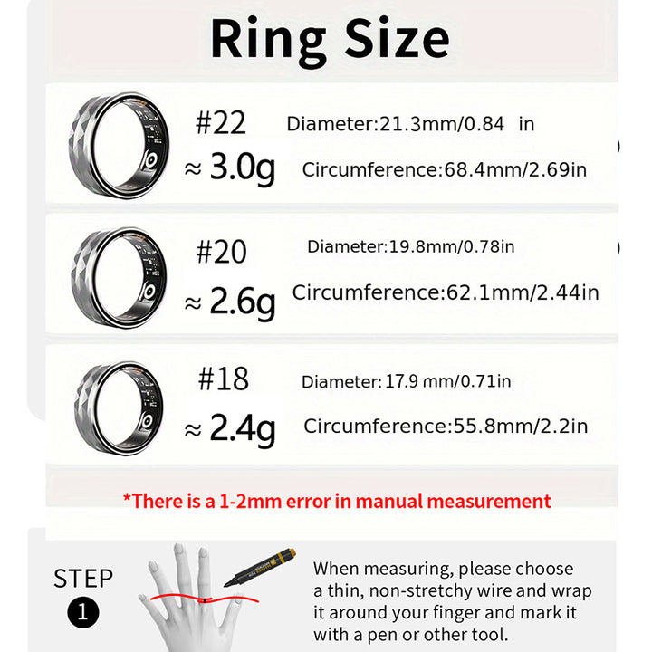 Premium Smart Ring for Health & Sleep Monitoring – 5ATM Waterproof, Heart Rate & Blood Oxygen Tracking, Multi-Sport Modes, 