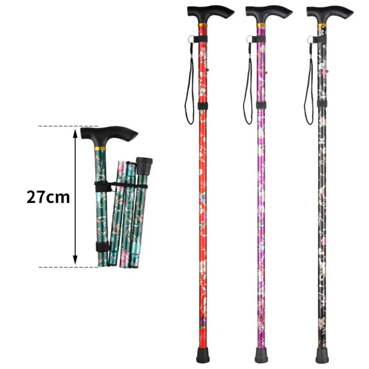 Premium Adjustable Walking Cane – Folding Elderly Cane with Non-Slip Rubber Foot Pads, Comfortable Macromolecule Handle, 