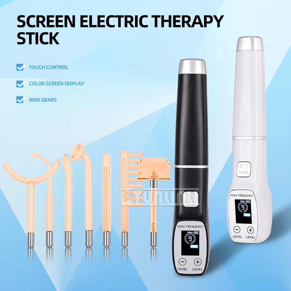 Premium High Frequency Facial Machine, Screen Display Electro Therapy Wand with Glass Tube, Anti-Acne & Wrinkle Removal, Skin