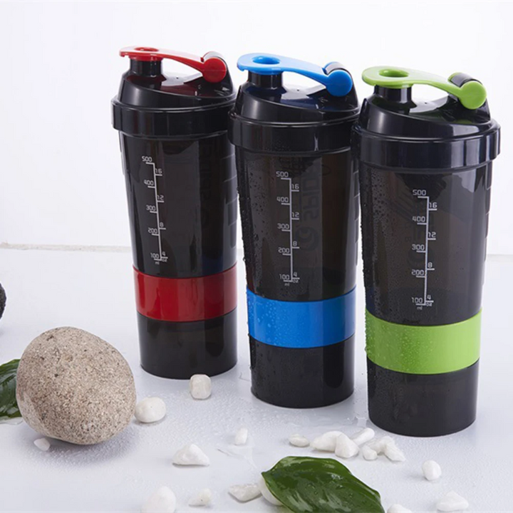 Premium 500ml Portable Protein Shaker Bottle – High Capacity Drinking Container with Powder Case, Plastic Blender for Sports