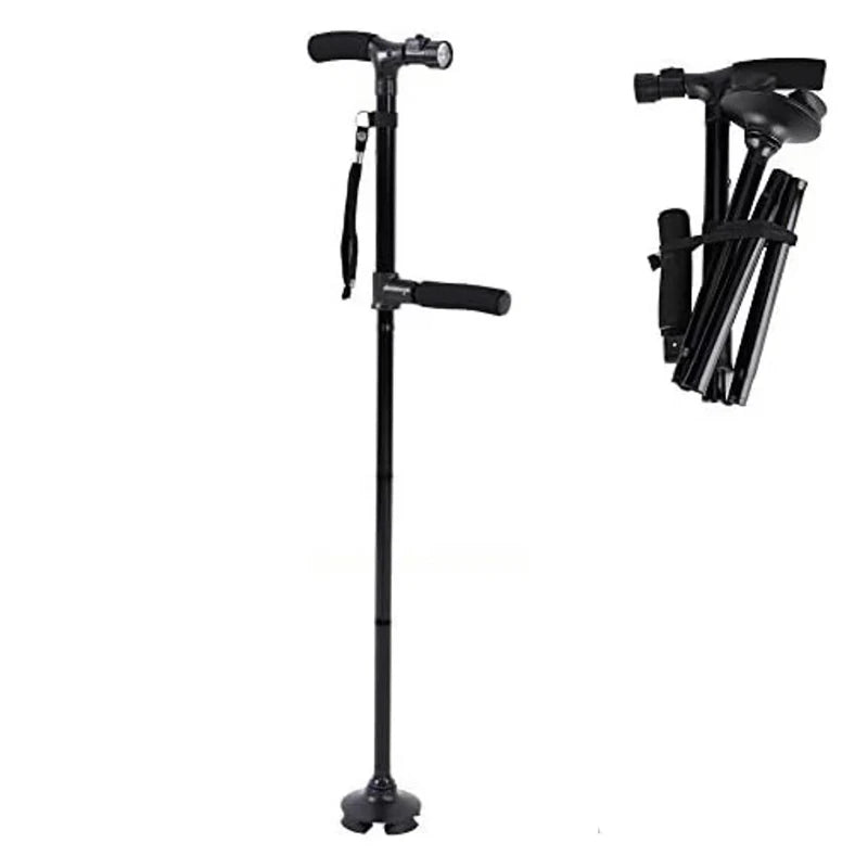 Premium Adjustable Walking Cane – Folding Elderly Cane with Non-Slip Rubber Foot Pads, Comfortable Macromolecule Handle, 