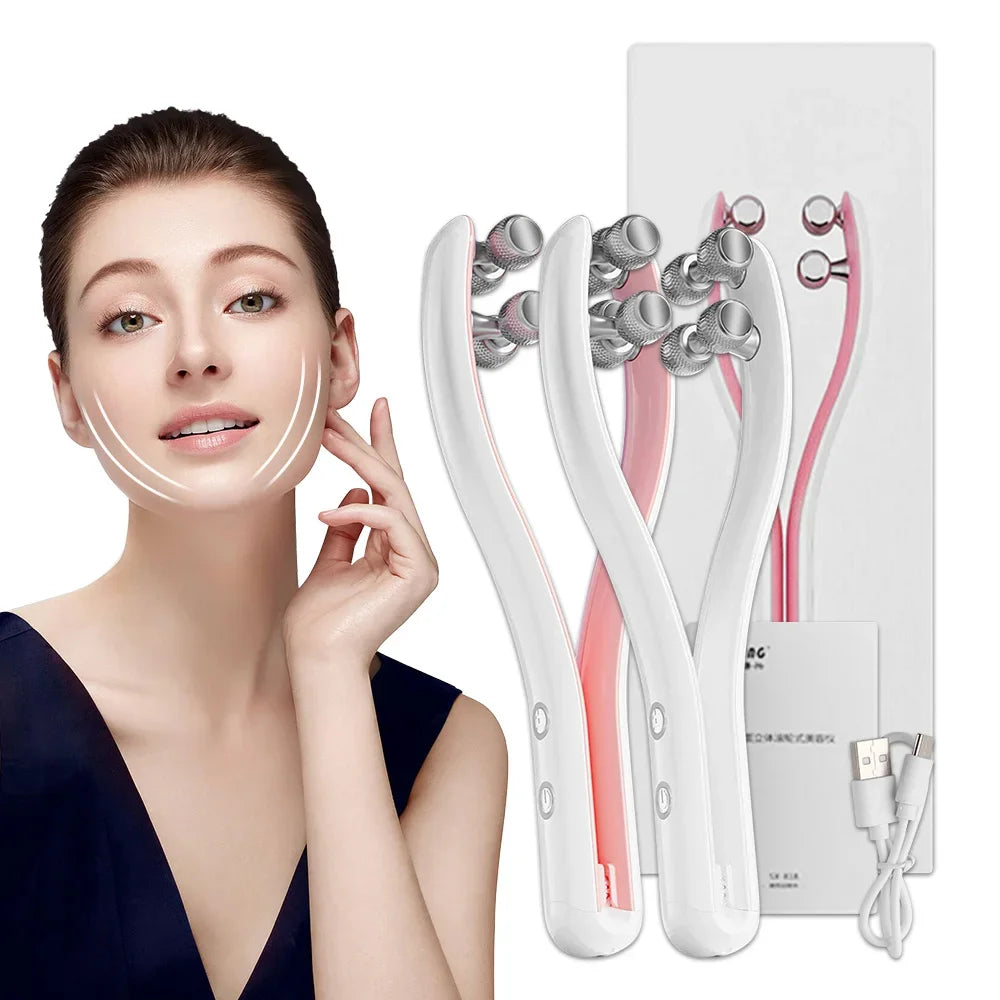 Premium Face Lifting Roller Facial Massager, 3D Y Shape Beauty Tool with EMS Microcurrent, Adjustable Speed, Skin Tightenin