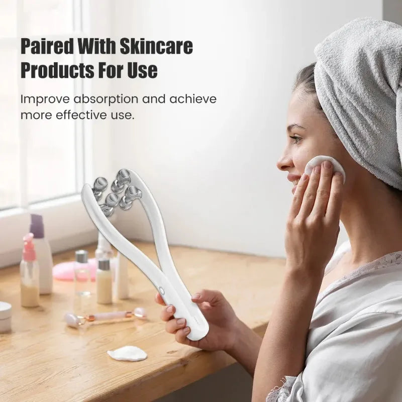 Premium Face Lifting Roller Facial Massager, 3D Y Shape Beauty Tool with EMS Microcurrent, Adjustable Speed, Skin Tightenin