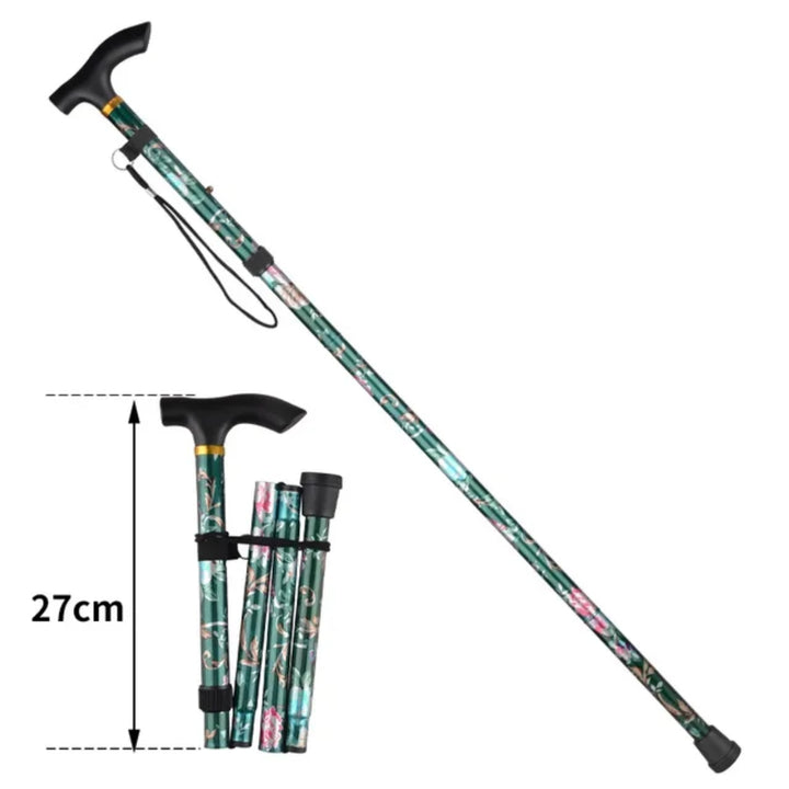 Premium Adjustable Walking Cane – Folding Elderly Cane with Non-Slip Rubber Foot Pads, Comfortable Macromolecule Handle, 