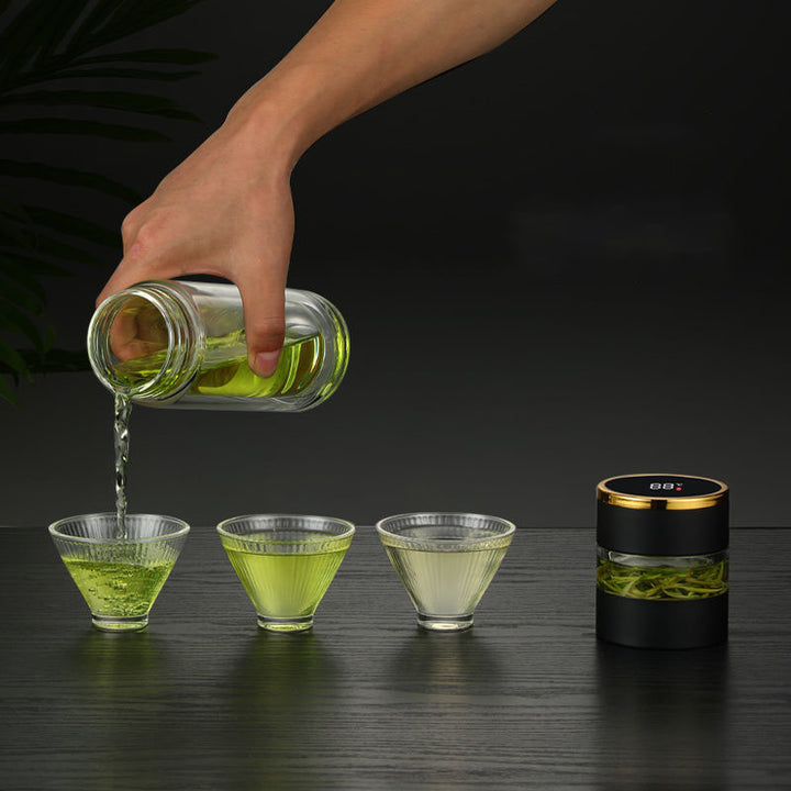 Premium Stainless Steel Tea Infuser Thermos with LED Temperature Display – 450ML Insulated Coffee Mug with Tea Separation, 