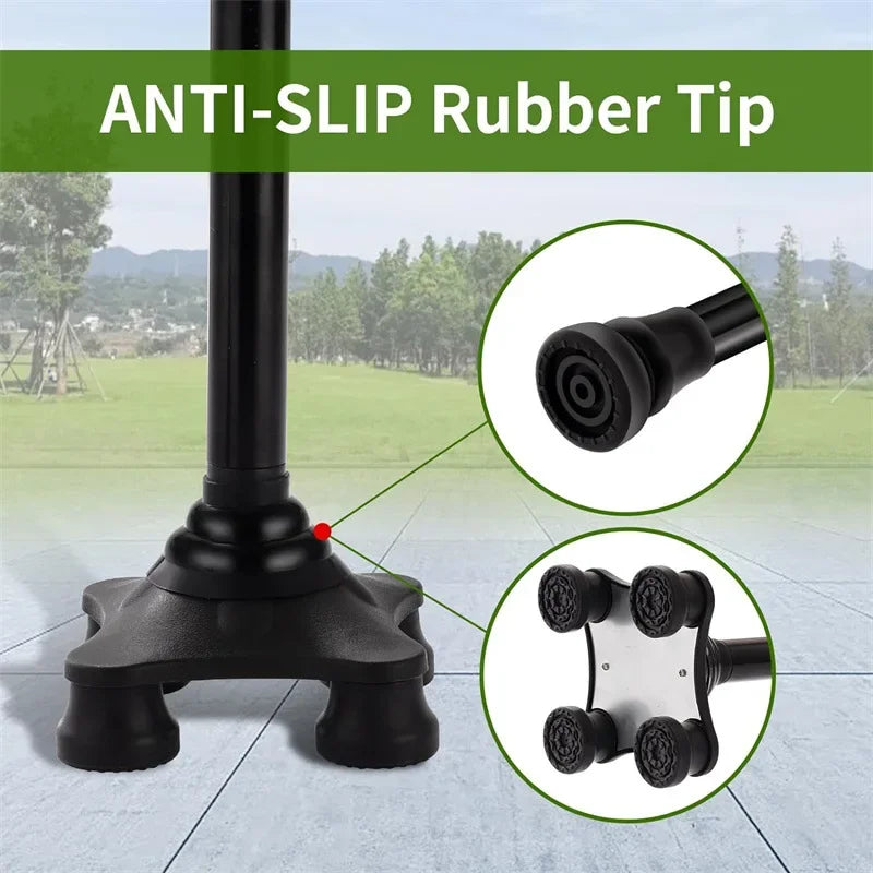 Premium Adjustable Walking Cane – Folding Elderly Cane with Non-Slip Rubber Foot Pads, Comfortable Macromolecule Handle, 