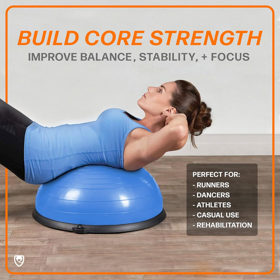 Premium Half Balance Ball – Yoga Balance Trainer for Core Stability & Full Body Workout – Includes Resistance Bands – Home or