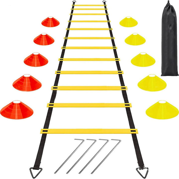 Premium Soccer Speed & Agility Training Set – 19.6ft Agility Ladder, Marking Disks, Training Cones & Parachute for Football