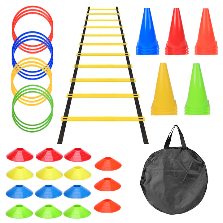 Premium Soccer Speed & Agility Training Set – 19.6ft Agility Ladder, Marking Disks, Training Cones & Parachute for Football