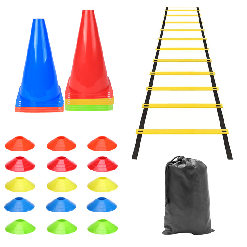 Premium Soccer Speed & Agility Training Set – 19.6ft Agility Ladder, Marking Disks, Training Cones & Parachute for Football
