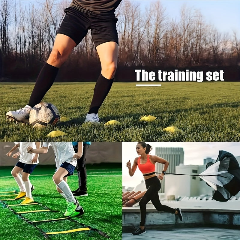 Premium Soccer Speed & Agility Training Set – 19.6ft Agility Ladder, Marking Disks, Training Cones & Parachute for Football