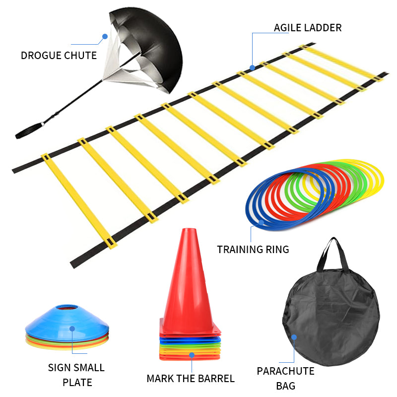 Premium Soccer Speed & Agility Training Set – 19.6ft Agility Ladder, Marking Disks, Training Cones & Parachute for Football