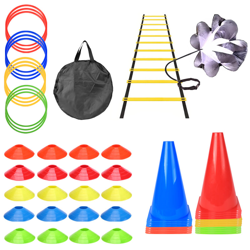 Premium Soccer Speed & Agility Training Set – 19.6ft Agility Ladder, Marking Disks, Training Cones & Parachute for Football