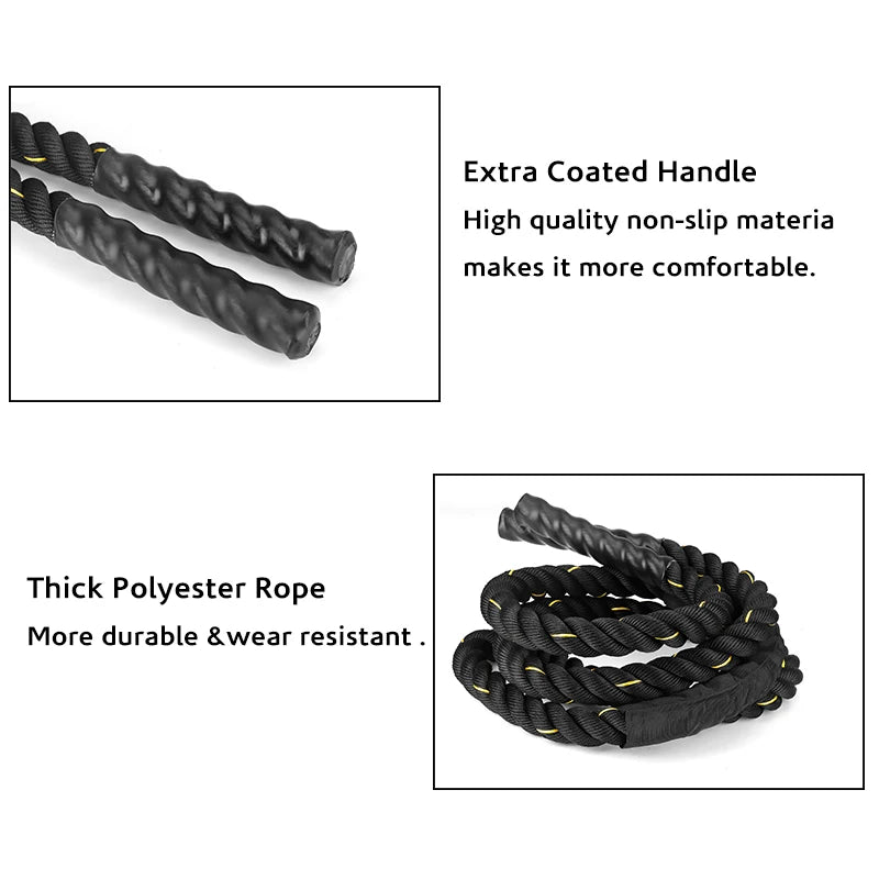 Premium Weighted Jump Rope – 9ft/9.8ft Heavy Skipping Battle Rope for Power & Strength Training – Durable Polyester, Comfort 