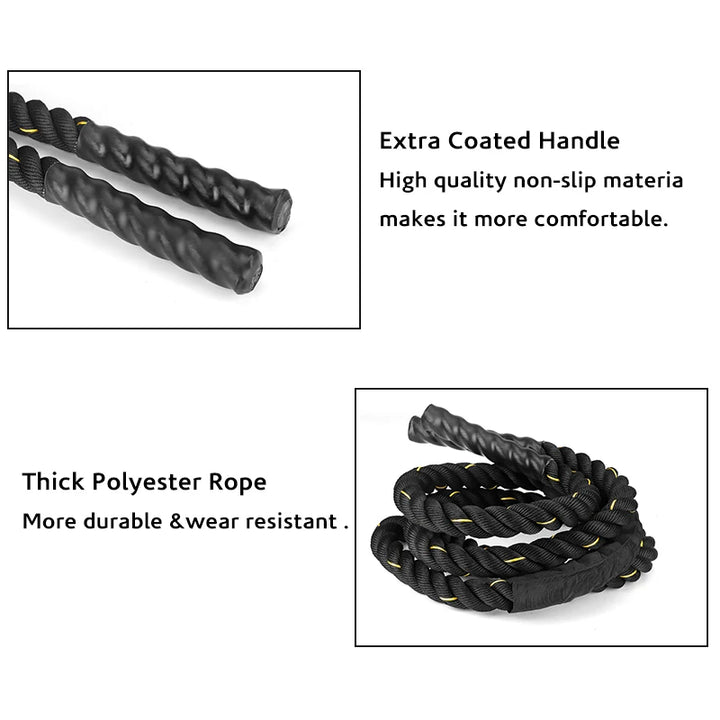 Premium Weighted Jump Rope – 9ft/9.8ft Heavy Skipping Battle Rope for Power & Strength Training – Durable Polyester, Comfort 