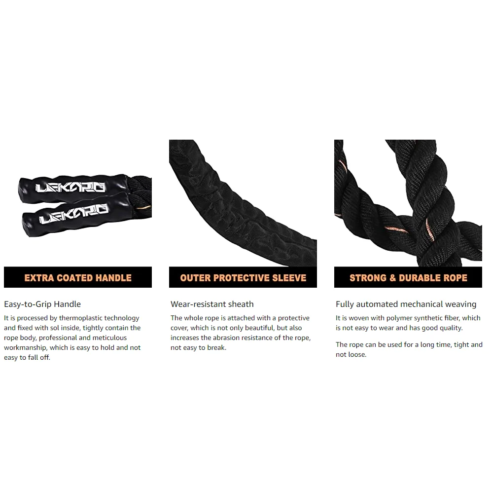 Premium Weighted Jump Rope – 9ft/9.8ft Heavy Skipping Battle Rope for Power & Strength Training – Durable Polyester, Comfort Handles – Full Body & Core Workout for Agility & Endurance