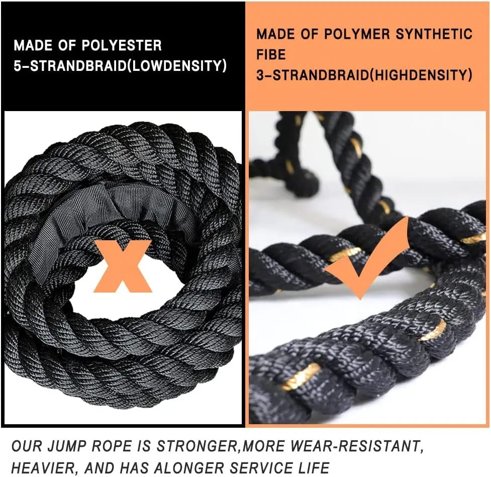 Premium Weighted Jump Rope – 9ft/9.8ft Heavy Skipping Battle Rope for Power & Strength Training – Durable Polyester, Comfort Handles – Full Body & Core Workout for Agility & Endurance