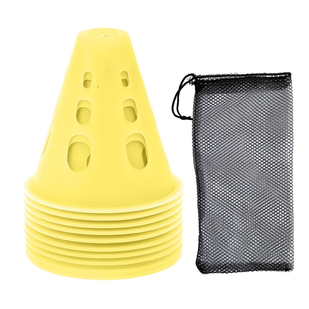 Premium Windproof Agility Marking Cones for Roller Skating & Soccer Training – 10pcs Set with Perforated Design & Storage Bag