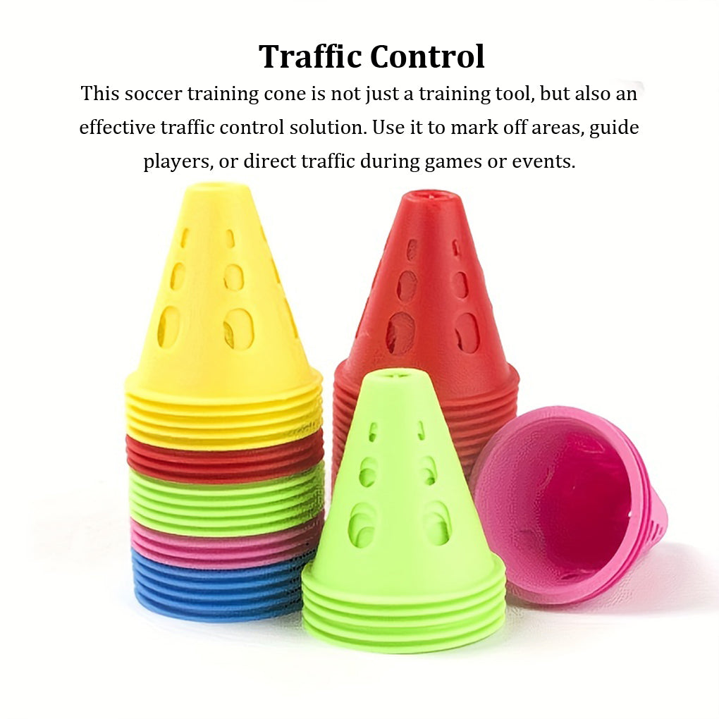 Premium Windproof Agility Marking Cones for Roller Skating & Soccer Training – 10pcs Set with Perforated Design & Storage Bag
