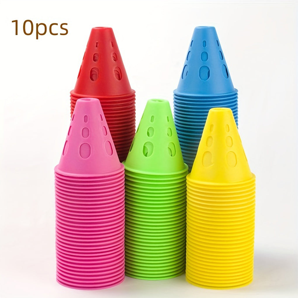 Premium Windproof Agility Marking Cones for Roller Skating & Soccer Training – 10pcs Set with Perforated Design & Storage Bag