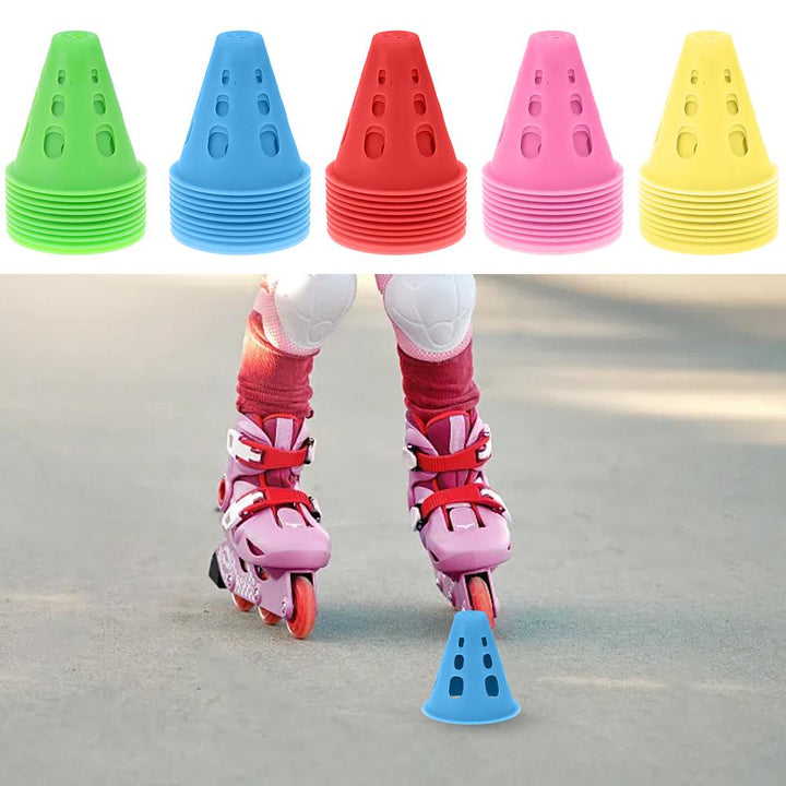 Premium Windproof Agility Marking Cones for Roller Skating & Soccer Training – 10pcs Set with Perforated Design & Storage Bag