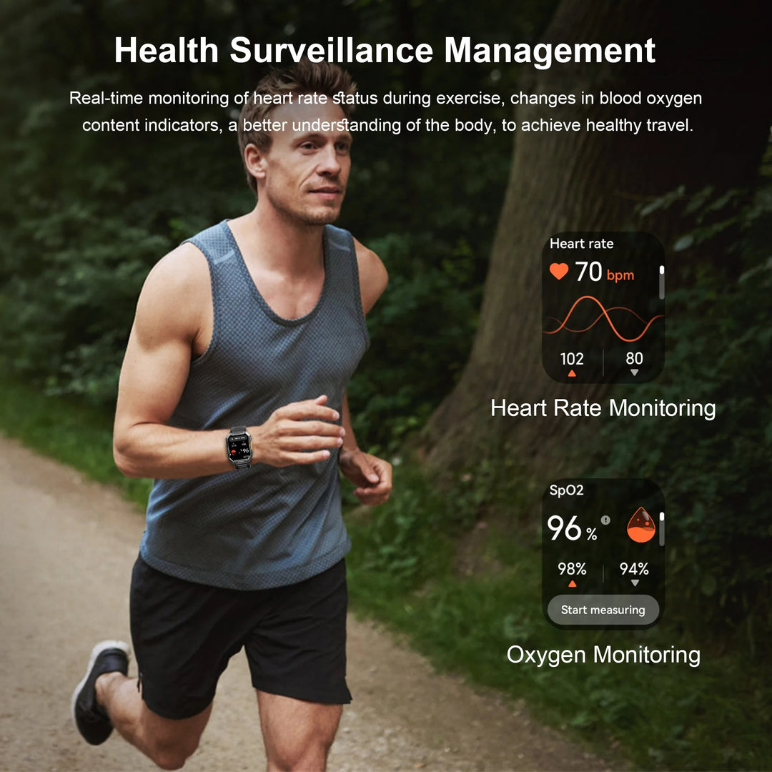 Premium Rugged Smartwatch for Outdoor – 2.01" HD TFT Display, Bluetooth Calling, 900mAh Battery, Heart Rate & Blood Oxygen Monitor, Emergency Lighting, Waterproof, Fitness Tracker - StrengthXPhysiotherapy