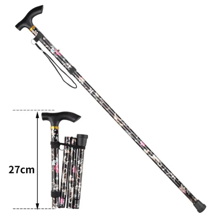 Premium Adjustable Walking Cane – Folding Elderly Cane with Non-Slip Rubber Foot Pads, Comfortable Macromolecule Handle, 