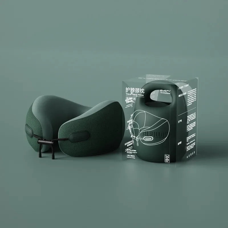 Premium U-Shaped Travel Neck Pillow – Noise Cancelling Memory Foam – Breathable Skin-Friendly Fabric – Detachable Earmuffs