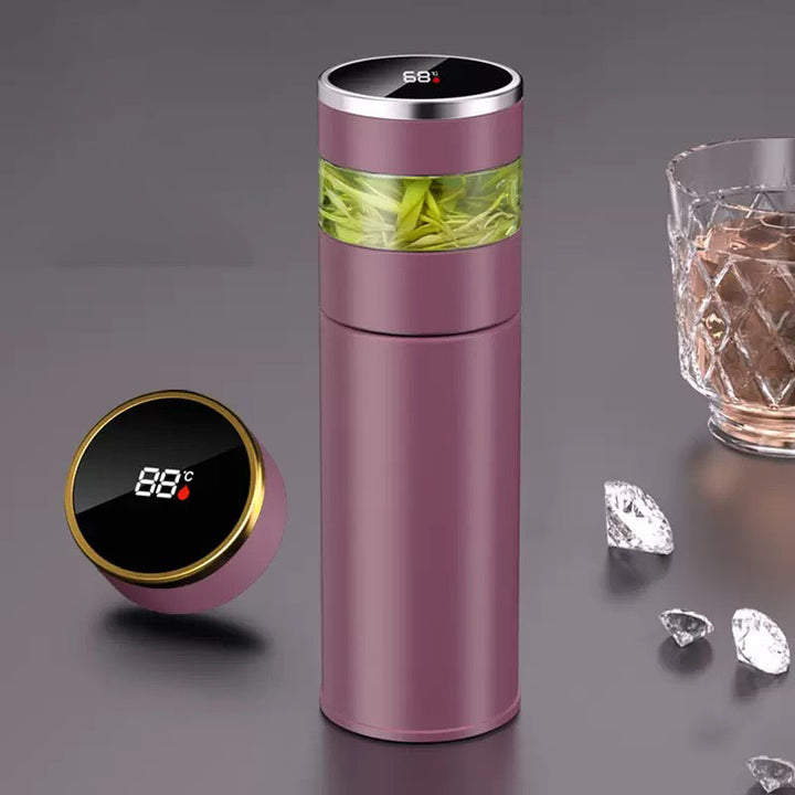 Premium Stainless Steel Tea Infuser Thermos with LED Temperature Display – 450ML Insulated Coffee Mug with Tea Separation, 