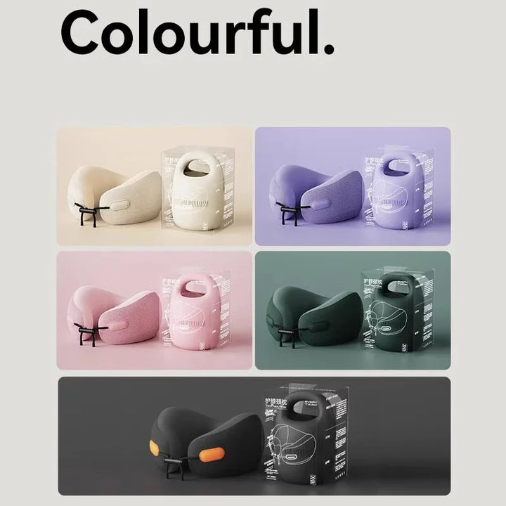 Premium U-Shaped Travel Neck Pillow – Noise Cancelling Memory Foam – Breathable Skin-Friendly Fabric – Detachable Earmuffs