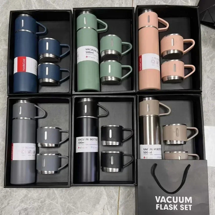 Luxury Stainless Steel Vacuum Flask 500ml - Shimmering Business Style Thermos Bottle, Insulated Hot & Cold Coffee Mug with 