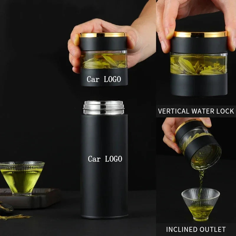 Premium Stainless Steel Tea Infuser Thermos with LED Temperature Display – 450ML Insulated Coffee Mug with Tea Separation, 