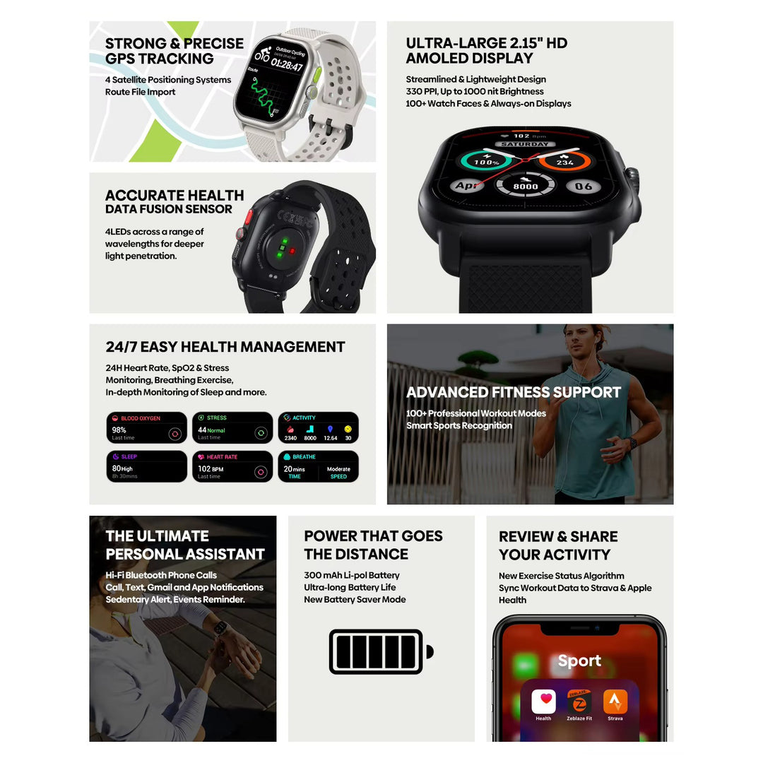 Luxury GPS Smartwatch – 2.15" AMOLED Display with Built-in GPS, Fitness Tracking, Bluetooth Calling, and 100+ Sports Modes