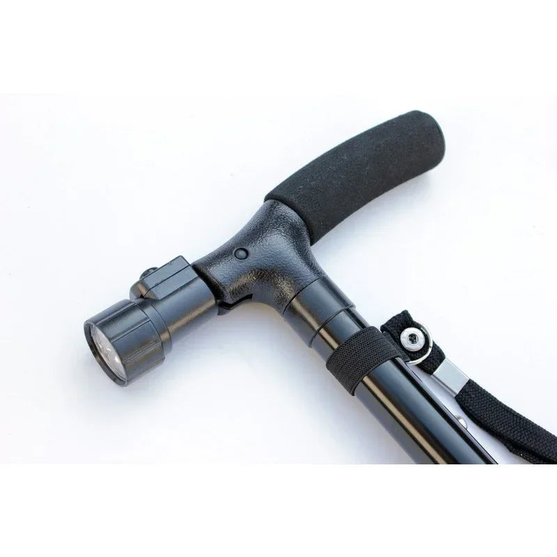 Premium Collapsible Telescopic Elder Cane – LED Walking Stick, Adjustable Folding Crutch for Seniors, Shock Absorber System, 