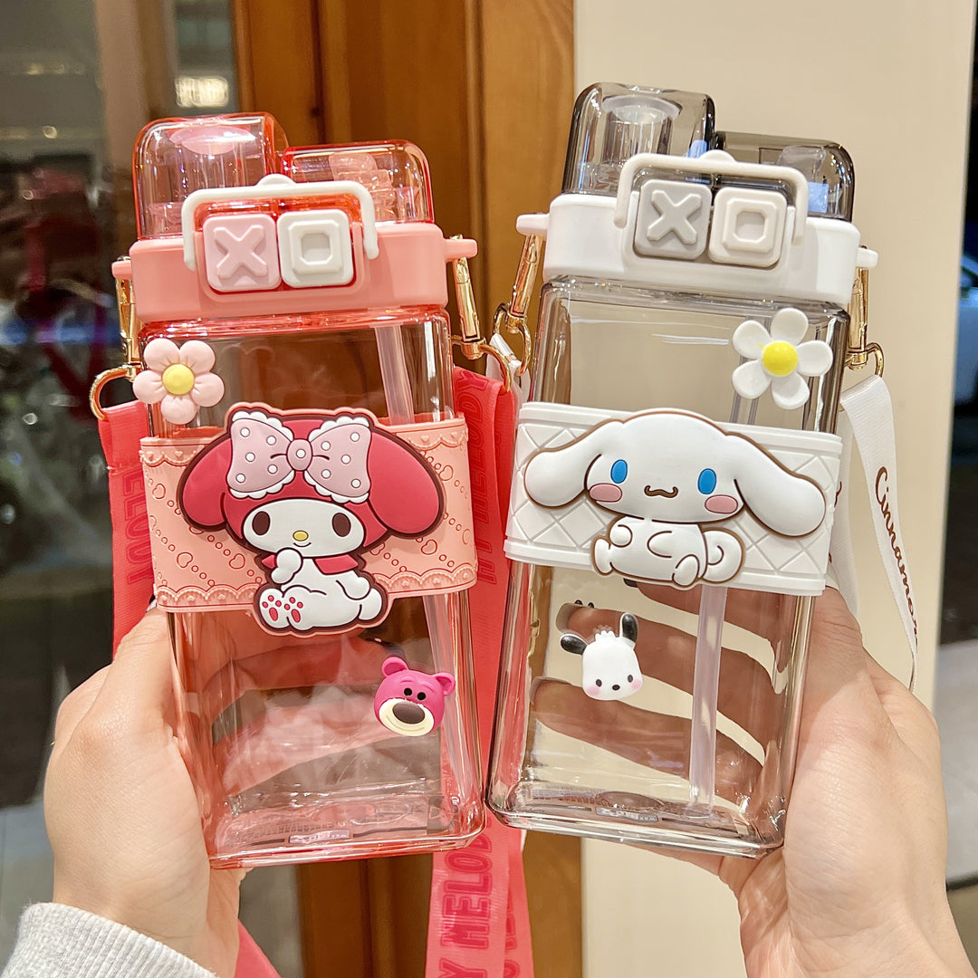 Premium Sanrio Cartoon Water Bottle – 520ML Double Drink Cup – Large Capacity Plastic Bottle for Students – Featuring Melody