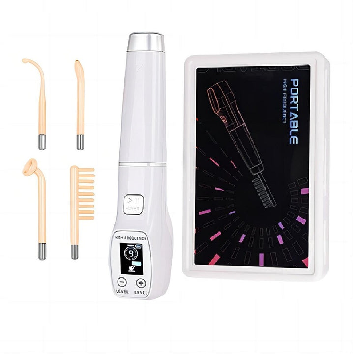 Premium High Frequency Facial Machine, Screen Display Electro Therapy Wand with Glass Tube, Anti-Acne & Wrinkle Removal, Skin