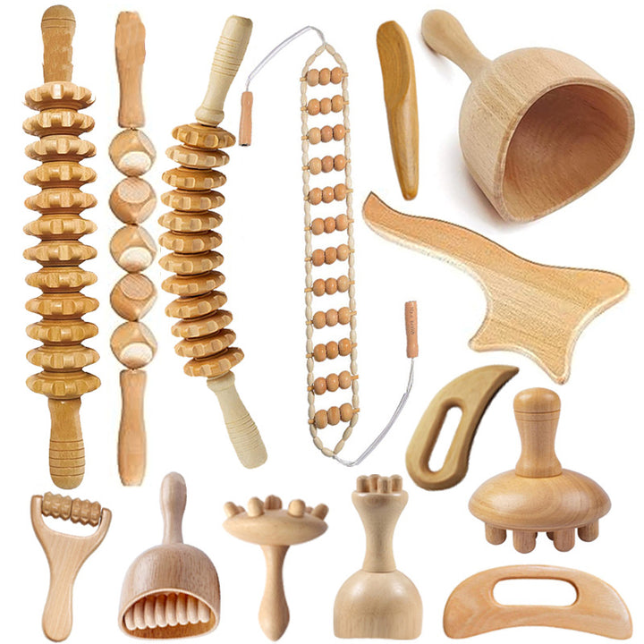Premium Wooden Therapy Massage Tools – Complete Set for Body Shaping, Anti-Cellulite, Lymphatic Drainage, and Waist Sculpting, Ergonomic Design for Professional and Home Use - StrengthXPhysiotherapy