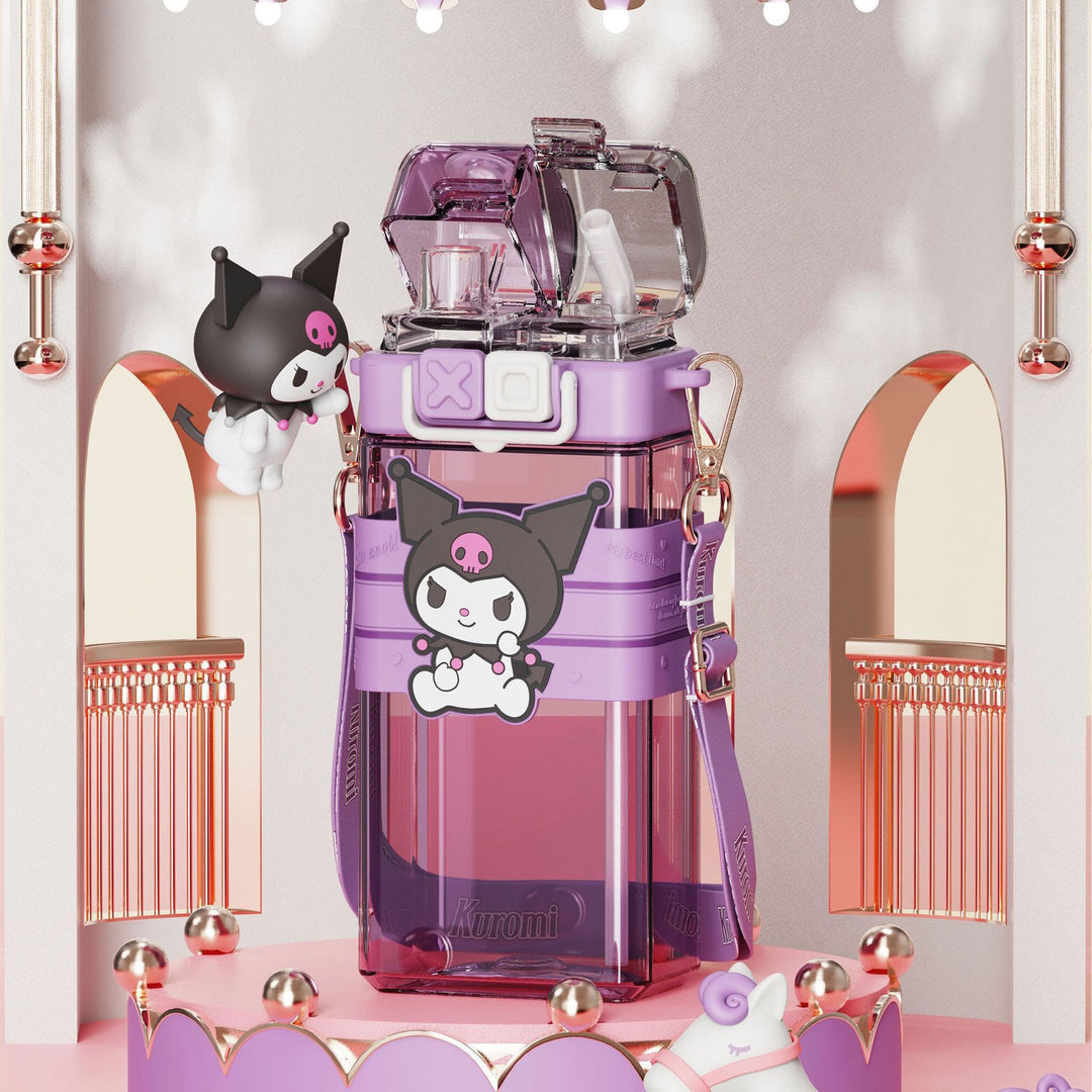 Premium Sanrio Cartoon Water Bottle – 520ML Double Drink Cup – Large Capacity Plastic Bottle for Students – Featuring Melody