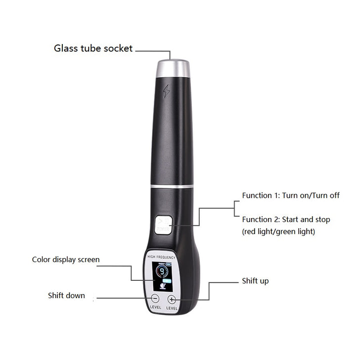 Premium High Frequency Facial Machine, Screen Display Electro Therapy Wand with Glass Tube, Anti-Acne & Wrinkle Removal, Skin