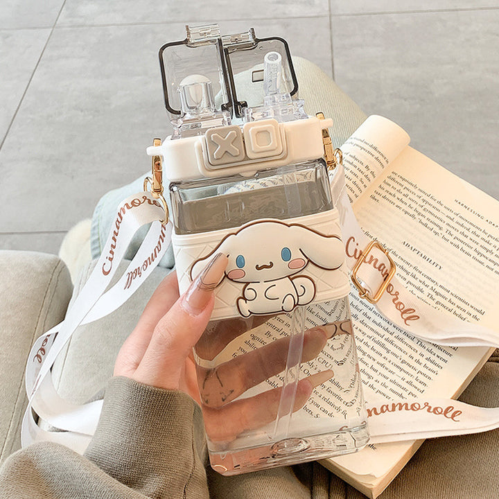 Premium Sanrio Cartoon Water Bottle – 520ML Double Drink Cup – Large Capacity Plastic Bottle for Students – Featuring Melody