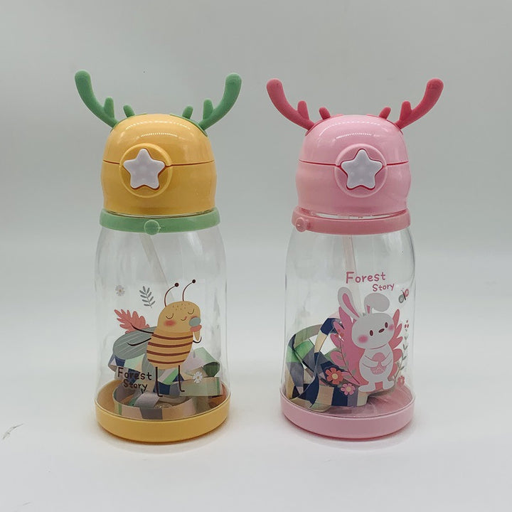 Premium Kids Antler Straw Water Bottle – Large Capacity, High-Quality Plastic, Leak-Proof Design, Cute Deer-Inspired Look, 