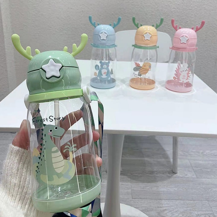 Premium Kids Antler Straw Water Bottle – Large Capacity, High-Quality Plastic, Leak-Proof Design, Cute Deer-Inspired Look, 