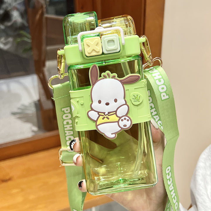 Premium Sanrio Cartoon Water Bottle – 520ML Double Drink Cup – Large Capacity Plastic Bottle for Students – Featuring Melody