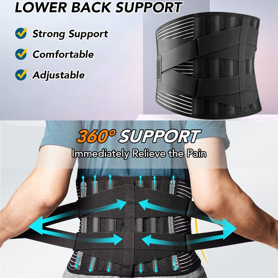 High Quality Lower Back Brace with 6 Stays – Orthopedic Lumbar Support Belt for Gym, Pain Relief, Anti-Skid Breathable Waist 