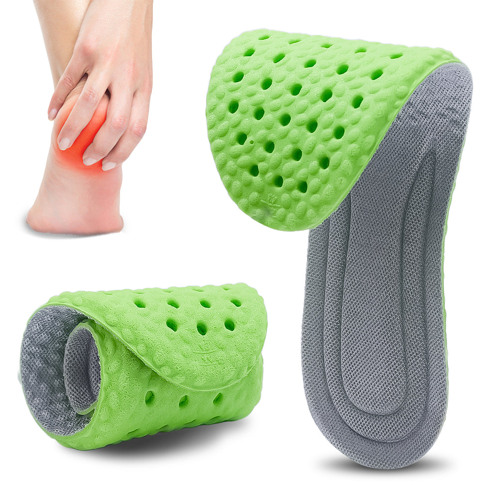 Premium Sports Insoles - Green PU Memory Foam with Breathable Shock Absorption, Arch Support for Plantar Fasciitis, Heel Pain
