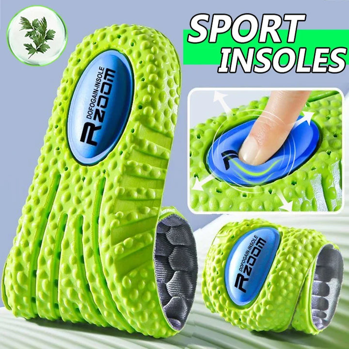 Premium Sports Insoles - Green PU Memory Foam with Breathable Shock Absorption, Arch Support for Plantar Fasciitis, Heel Pain