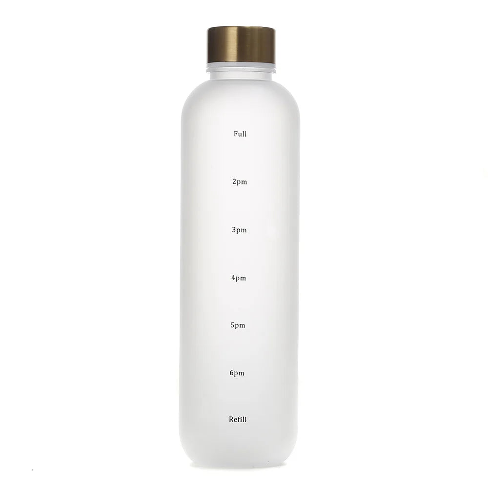 Premium 1L Motivational Water Bottle with Time Marker - BPA-Free, Leakproof Frosted Plastic, 32oz Reusable Sports and Fitness